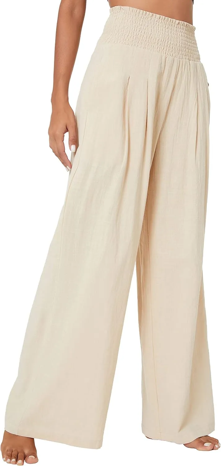 Urban CoCo Women's Elastic High Waist Light Weight Loose Casual Wide Leg Trousers Long Pants with Pocket
