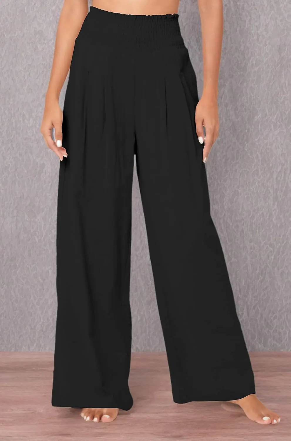 Urban CoCo Women's Elastic High Waist Light Weight Loose Casual Wide Leg Trousers Long Pants with Pocket