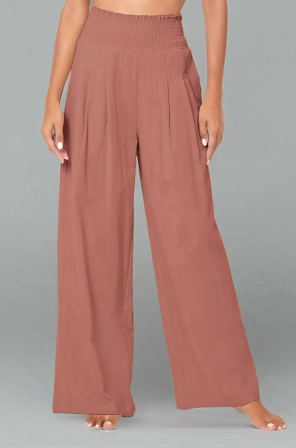 Urban CoCo Women's Elastic High Waist Light Weight Loose Casual Wide Leg Trousers Long Pants with Pocket