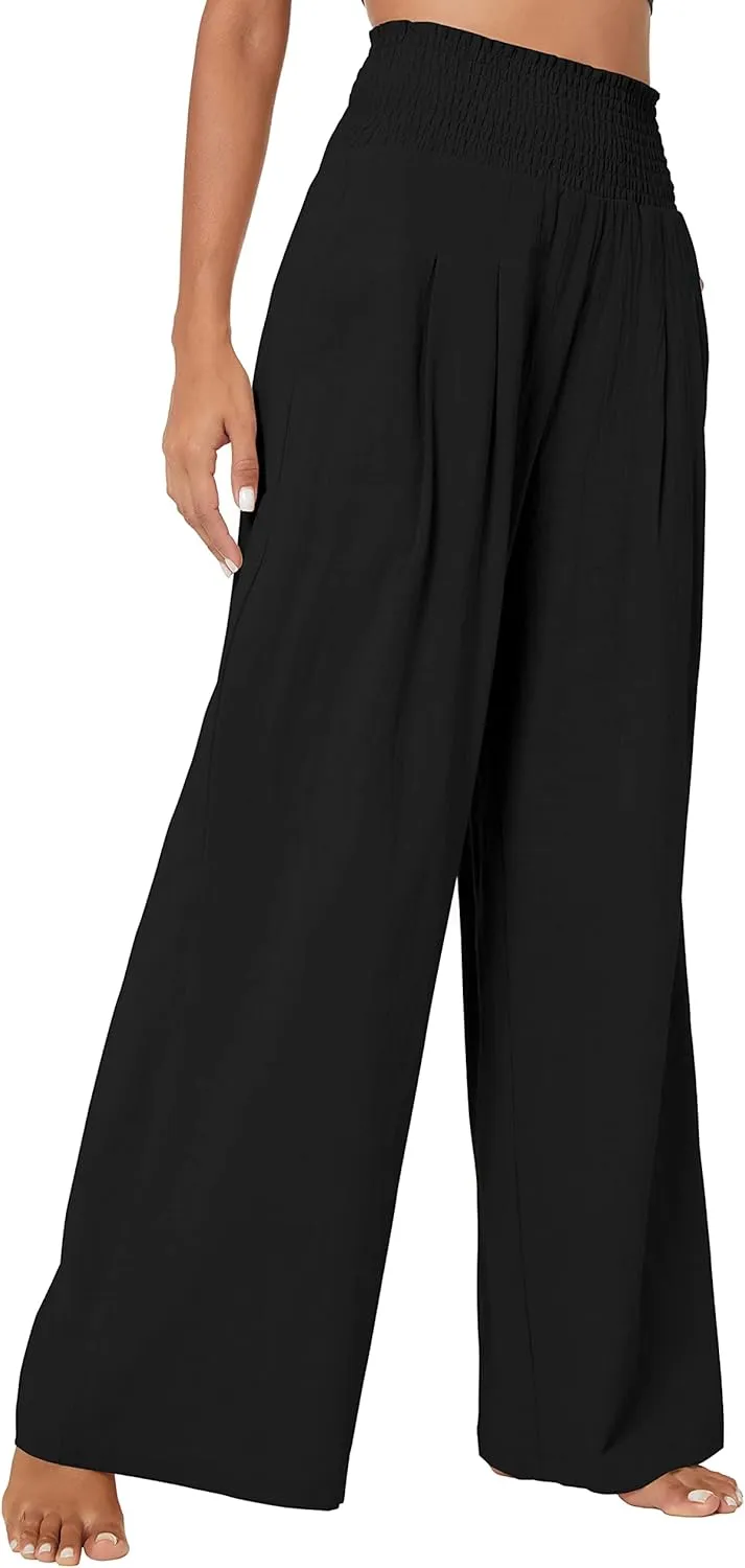 Urban CoCo Women's Elastic High Waist Light Weight Loose Casual Wide Leg Trousers Long Pants with Pocket