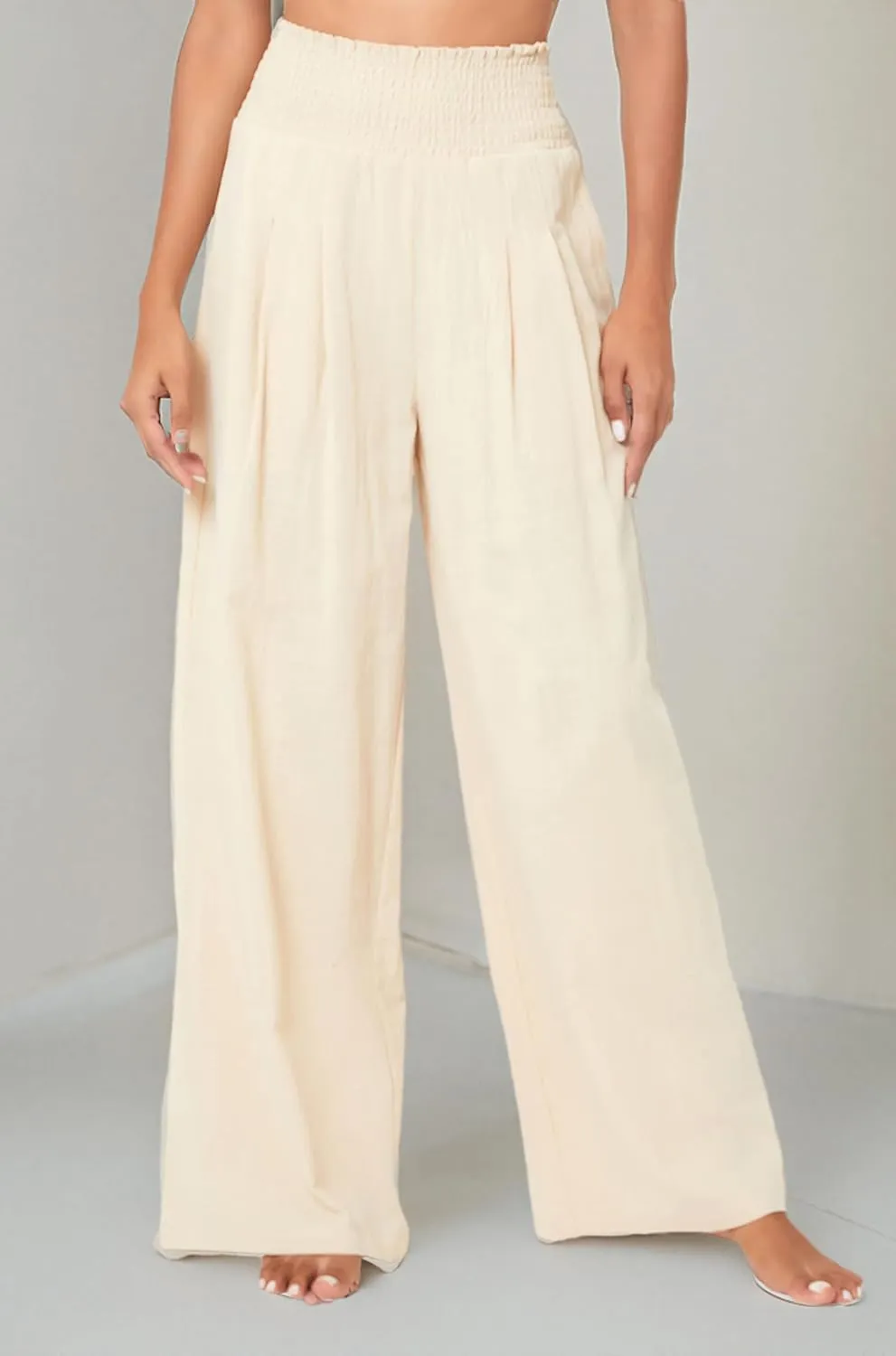 Urban CoCo Women's Elastic High Waist Light Weight Loose Casual Wide Leg Trousers Long Pants with Pocket