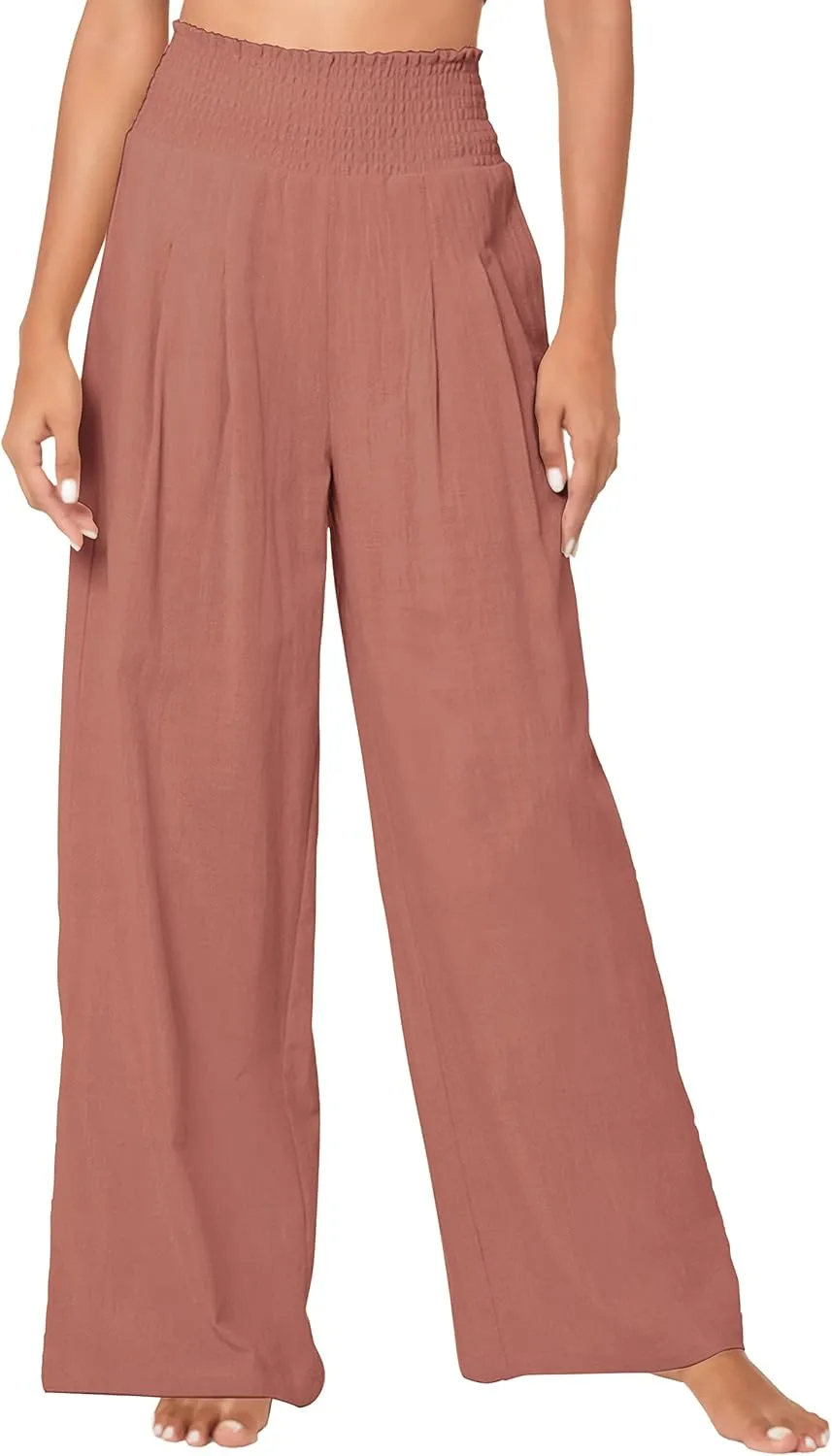 Urban CoCo Women's Elastic High Waist Light Weight Loose Casual Wide Leg Trousers Long Pants with Pocket