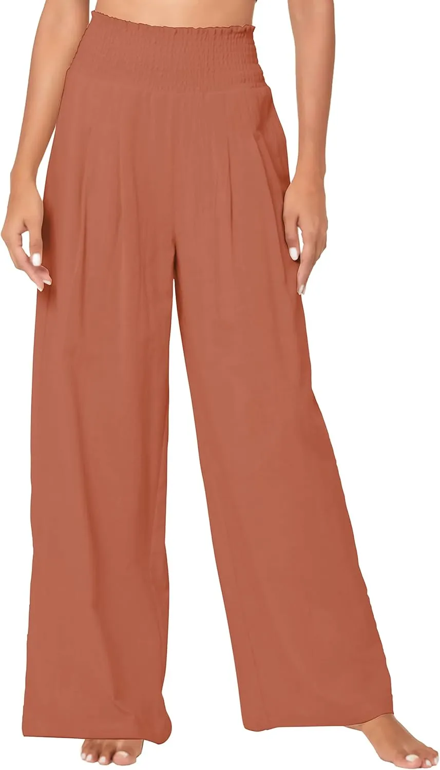 Urban CoCo Women's Elastic High Waist Light Weight Loose Casual Wide Leg Trousers Long Pants with Pocket