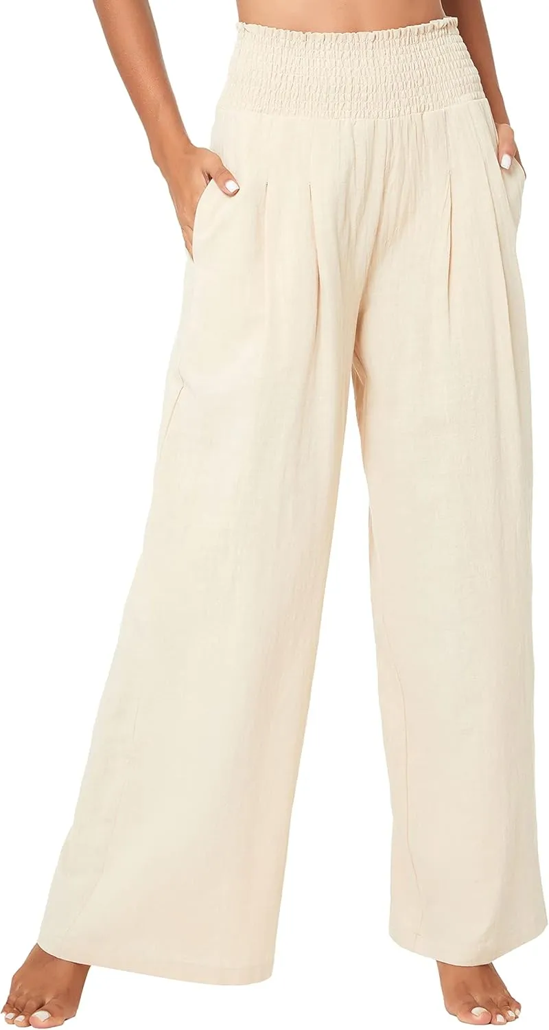 Urban CoCo Women's Elastic High Waist Light Weight Loose Casual Wide Leg Trousers Long Pants with Pocket