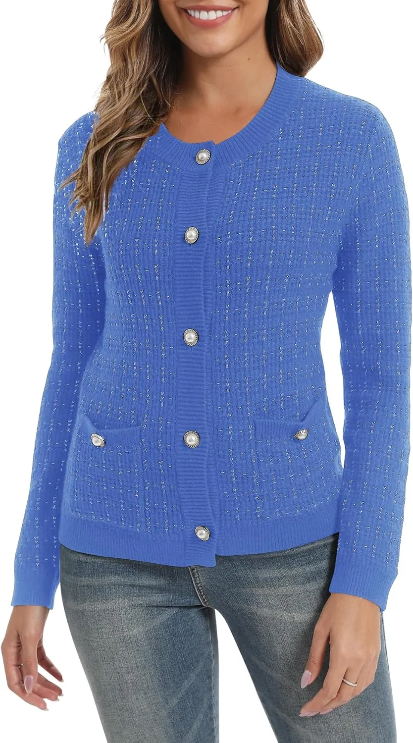 Urban CoCo Women's Open Front Button Down Knit Cropped Cardigan Casual Long Sleeve Sweater Jacket