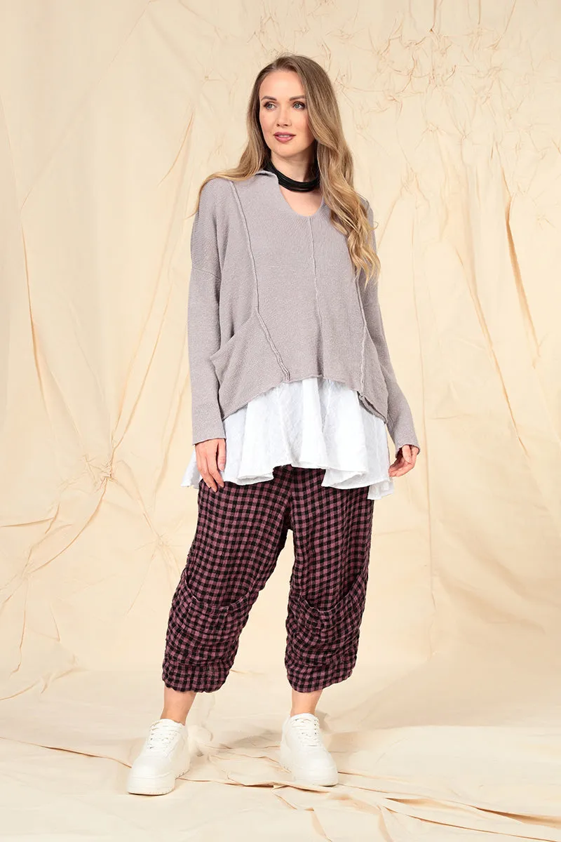 V-Neck Greige Linen Jumper