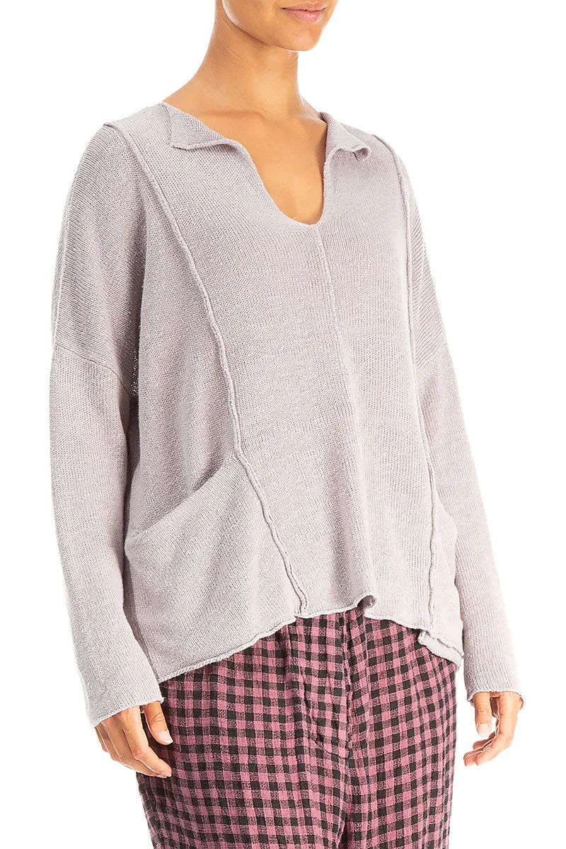 V-Neck Greige Linen Jumper