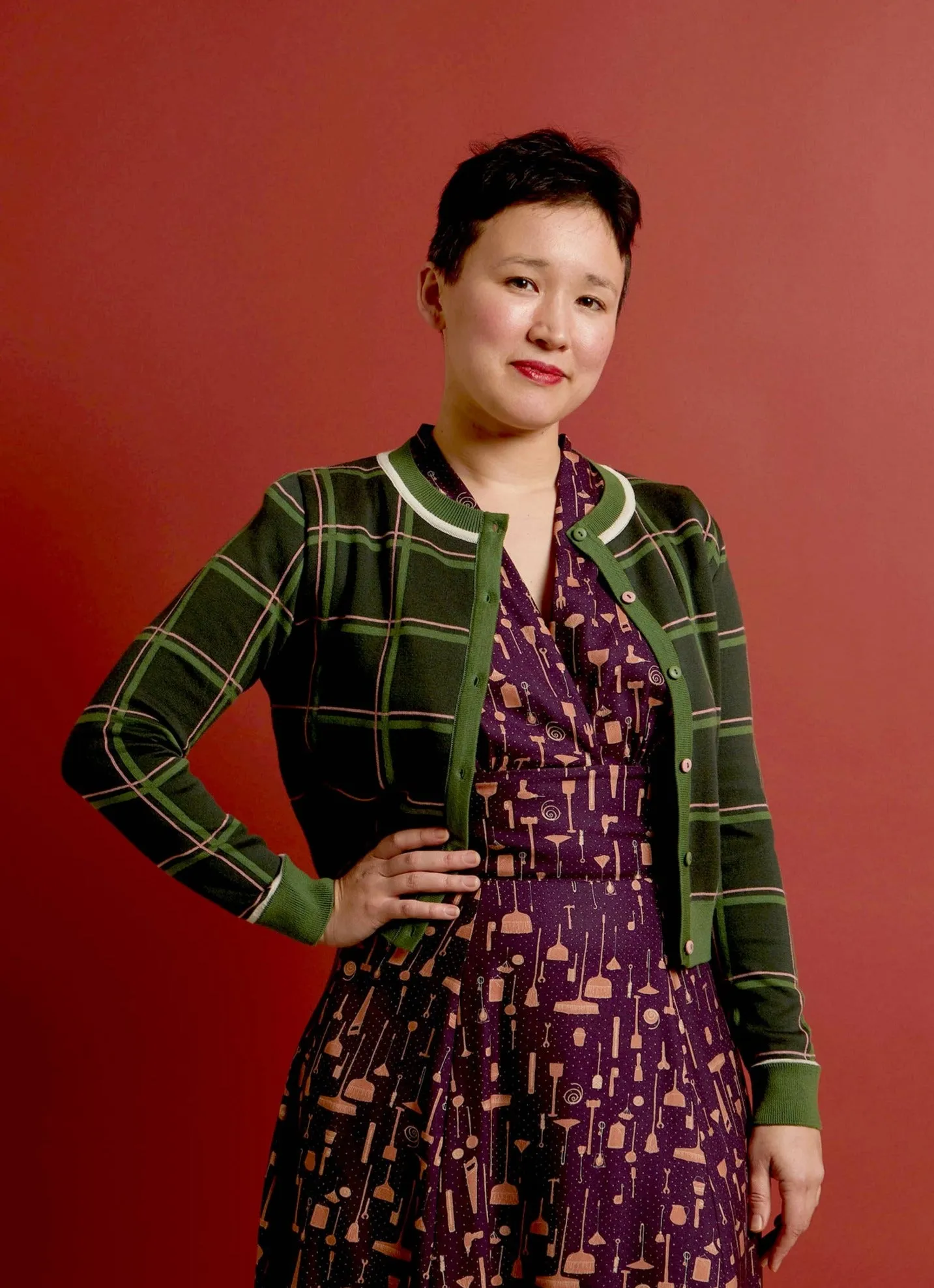 Vera - Green Tuck Shop Jacquard Cardigan