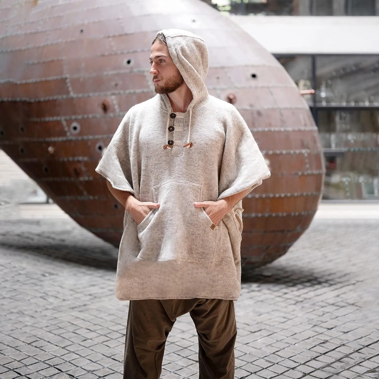 virblatt Wool Poncho Men | Wool & Fleece | Hooded Winter Warm Mens Poncho Blanket