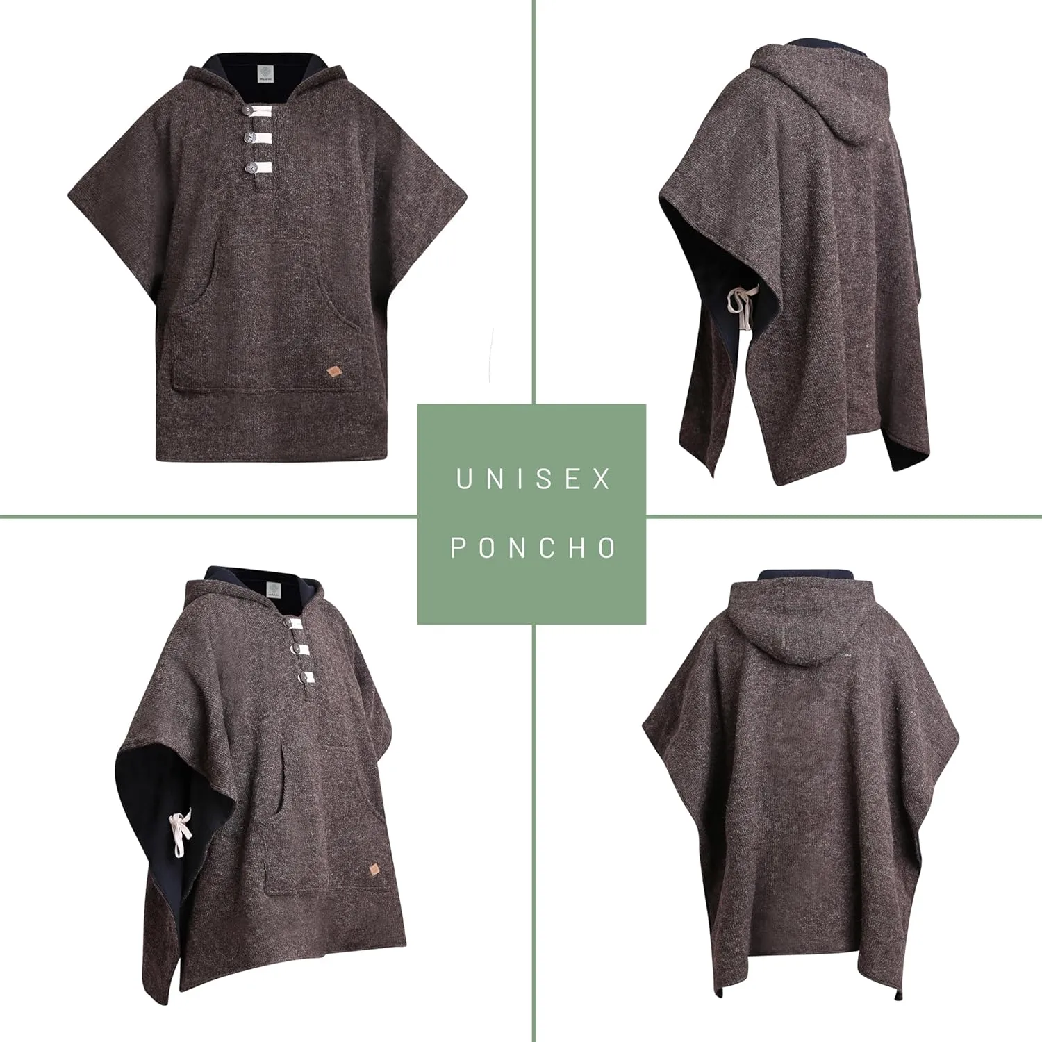 virblatt Wool Poncho Men | Wool & Fleece | Hooded Winter Warm Mens Poncho Blanket
