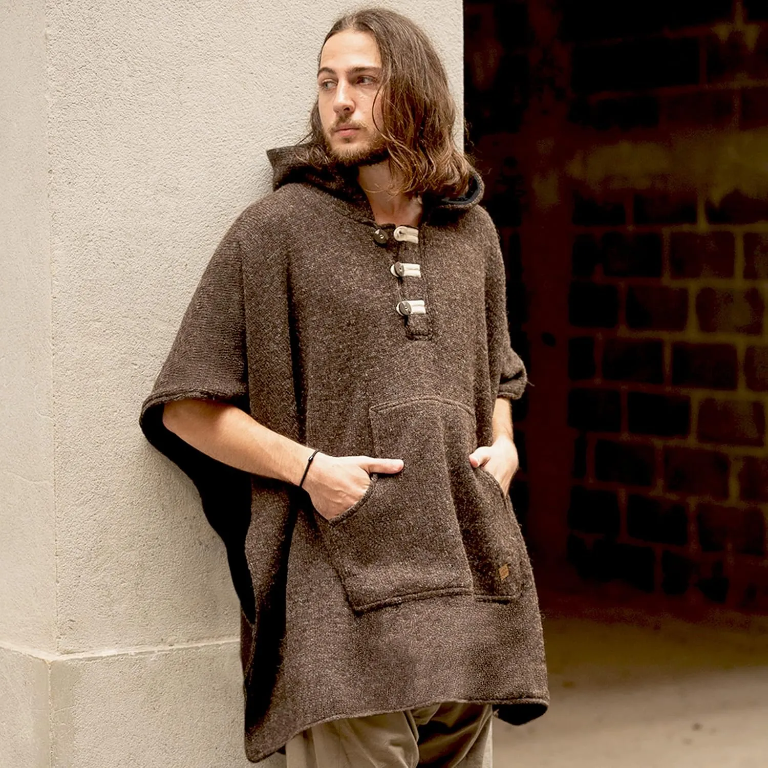virblatt Wool Poncho Men | Wool & Fleece | Hooded Winter Warm Mens Poncho Blanket