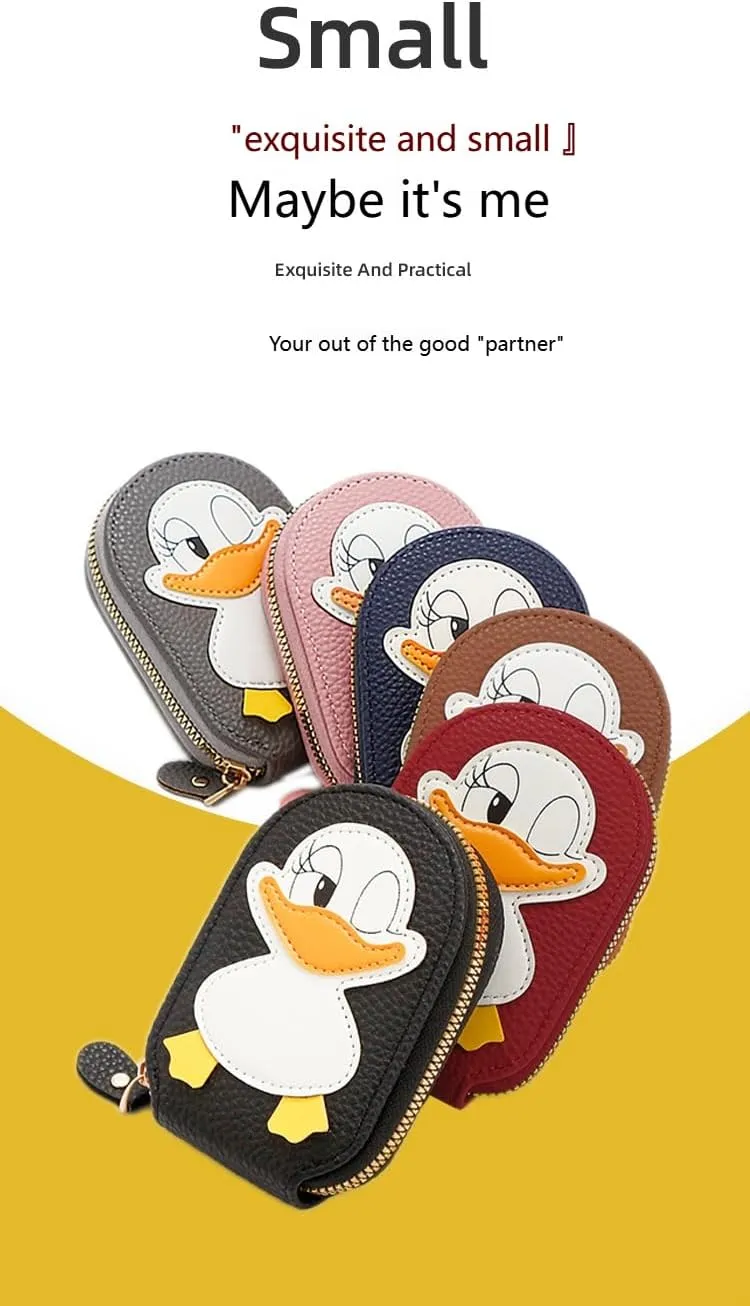 Wallet Card Holder, RFID Blocking Purse,Cute Duck Small Minimalist Leather Credit for Women, Girls, Ladies (Grey)