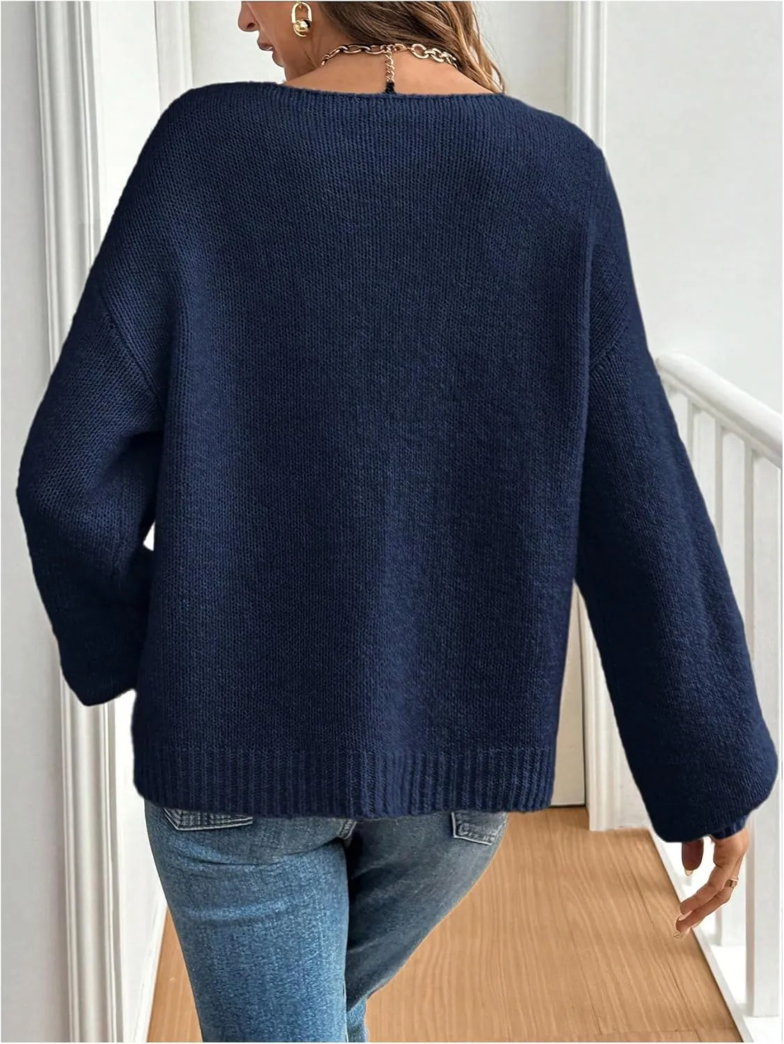WDIRARA Women's Tie Front Crewneck Knit Cardigan Long Sleeve Drop Shoulder Sweater