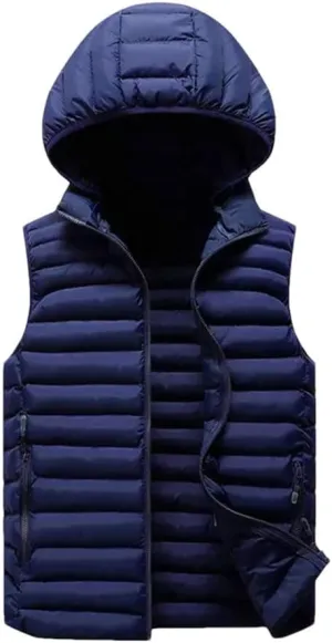 Winter Mens Hooded Coats Sleeveless Jacket Mens Down Vest Warm Thick Cotton-Padded Work Waistcoat Male Vest
