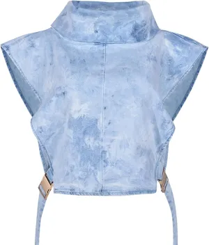 Women 2023 Summer Fashion Causal Distressed Denim Vest Lace Up Crop Tops Relax Fit Light Jean Vest Jacket