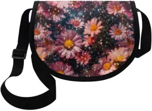 Women Aztec Boho Small Crossbody Bag Watercolor Galaxy Wolf Satchel Pack Minimalist Modern Semi Circle Messenger Bag