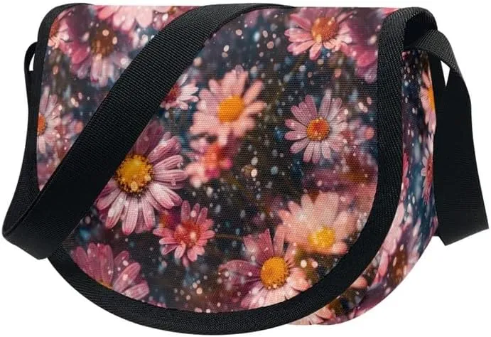 Women Aztec Boho Small Crossbody Bag Watercolor Galaxy Wolf Satchel Pack Minimalist Modern Semi Circle Messenger Bag