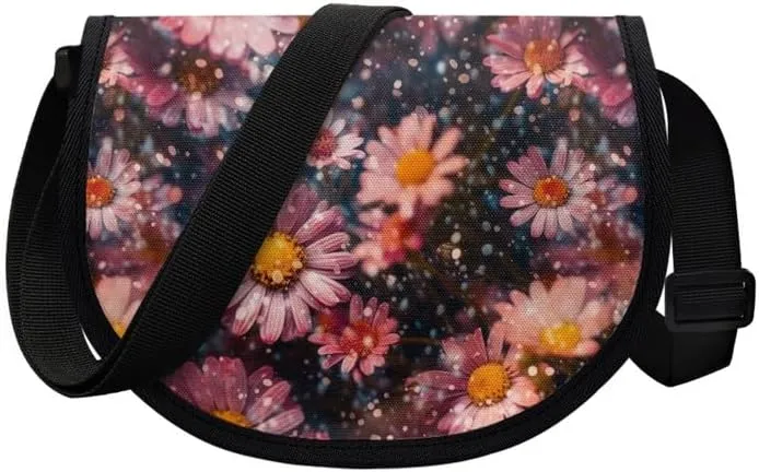 Women Aztec Boho Small Crossbody Bag Watercolor Galaxy Wolf Satchel Pack Minimalist Modern Semi Circle Messenger Bag