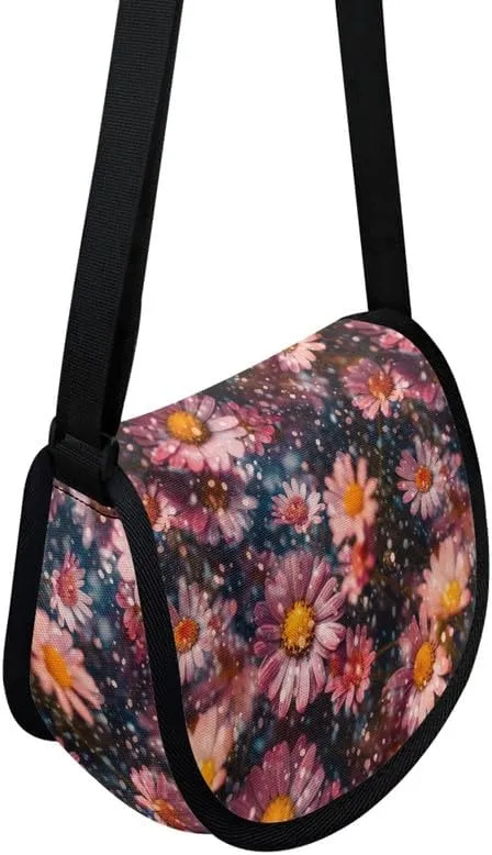 Women Aztec Boho Small Crossbody Bag Watercolor Galaxy Wolf Satchel Pack Minimalist Modern Semi Circle Messenger Bag