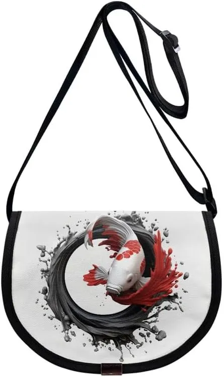 Women Aztec Boho Small Crossbody Bag Watercolor Galaxy Wolf Satchel Pack Minimalist Modern Semi Circle Messenger Bag