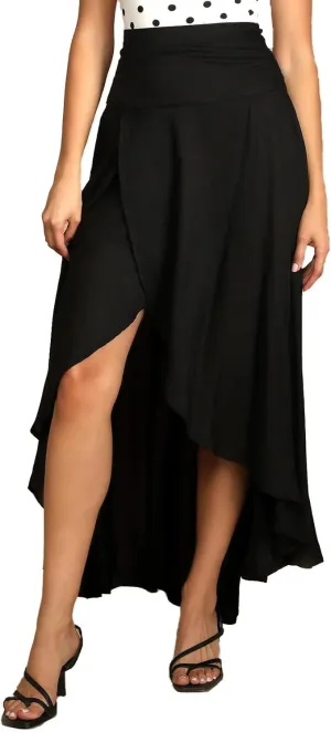 Women Boho High Waist Wrap Skirt Flowy Skirts Maxi Skirt with Slit Ruffle High Low Skirt with Shorts