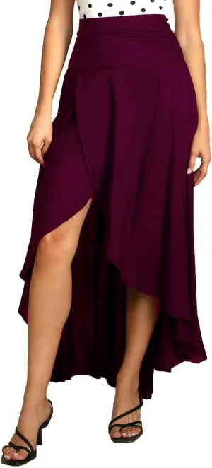 Women Boho High Waist Wrap Skirt Flowy Skirts Maxi Skirt with Slit Ruffle High Low Skirt with Shorts