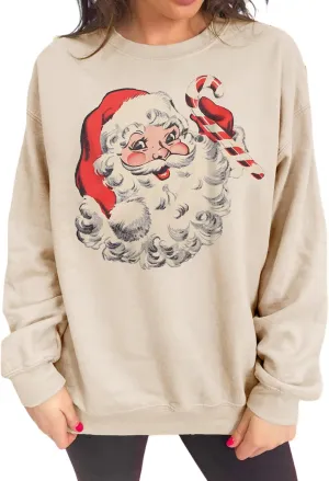 Women Christmas Sweatshirt Retro Santa Claus Graphic Pullover Vintage Crewneck Long Sleeve Casual Xmas Holidays Tops