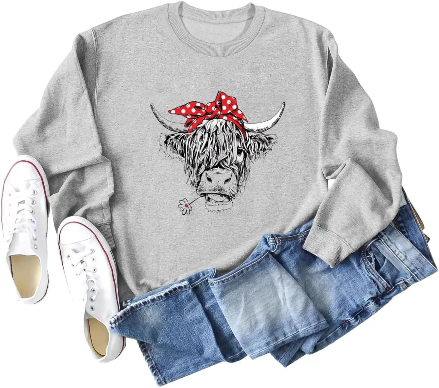 Women Cow Sweatshirt Funny Animal Graphic Long Sleeve Top Farm Life Pullover Western Cowgirl Casual Shirts