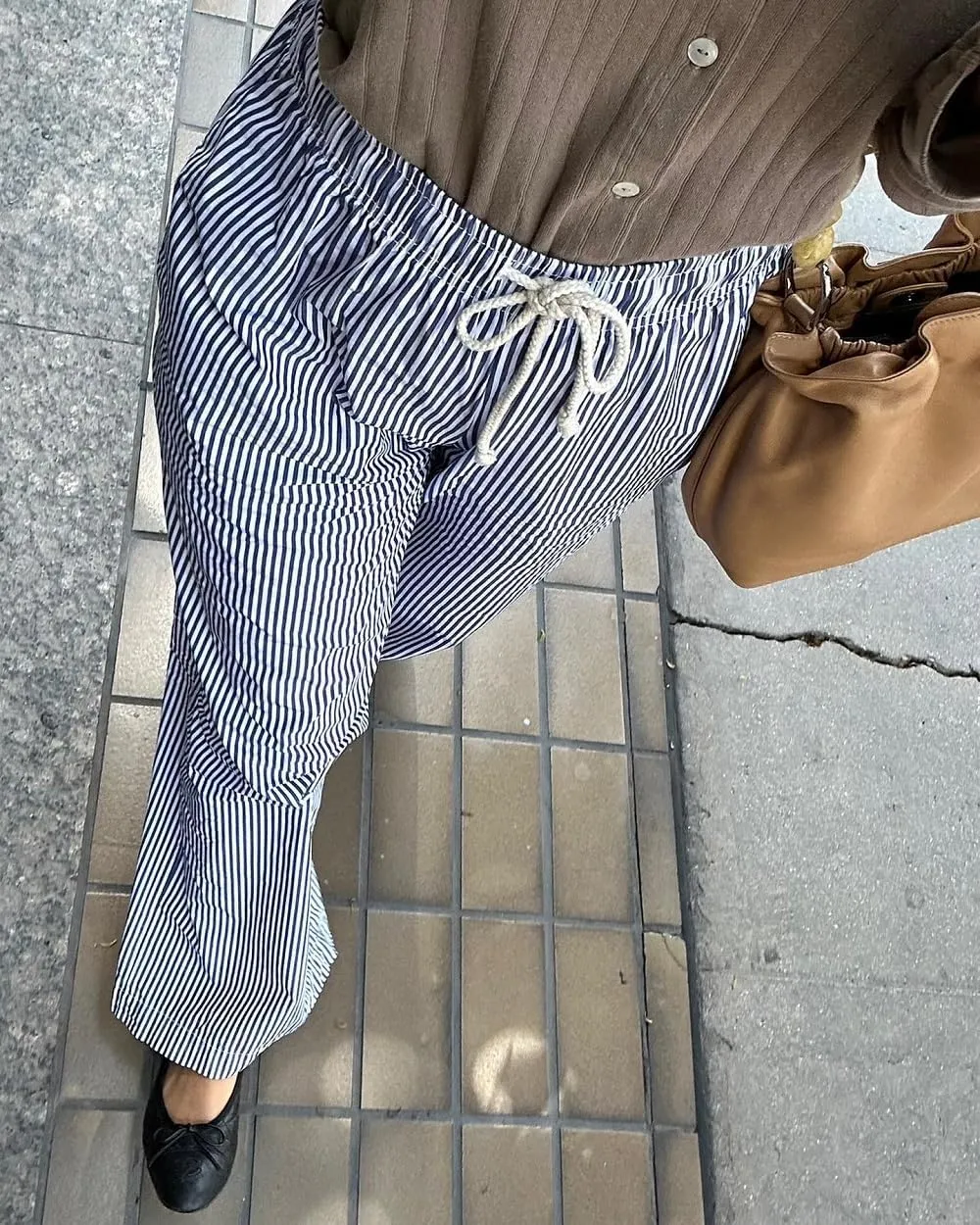 Women Drawstring Striped Pants High Waist Wide Leg Lounge Pants Casual Relaxed Fit Pajama Bottoms Y2k Streetwear