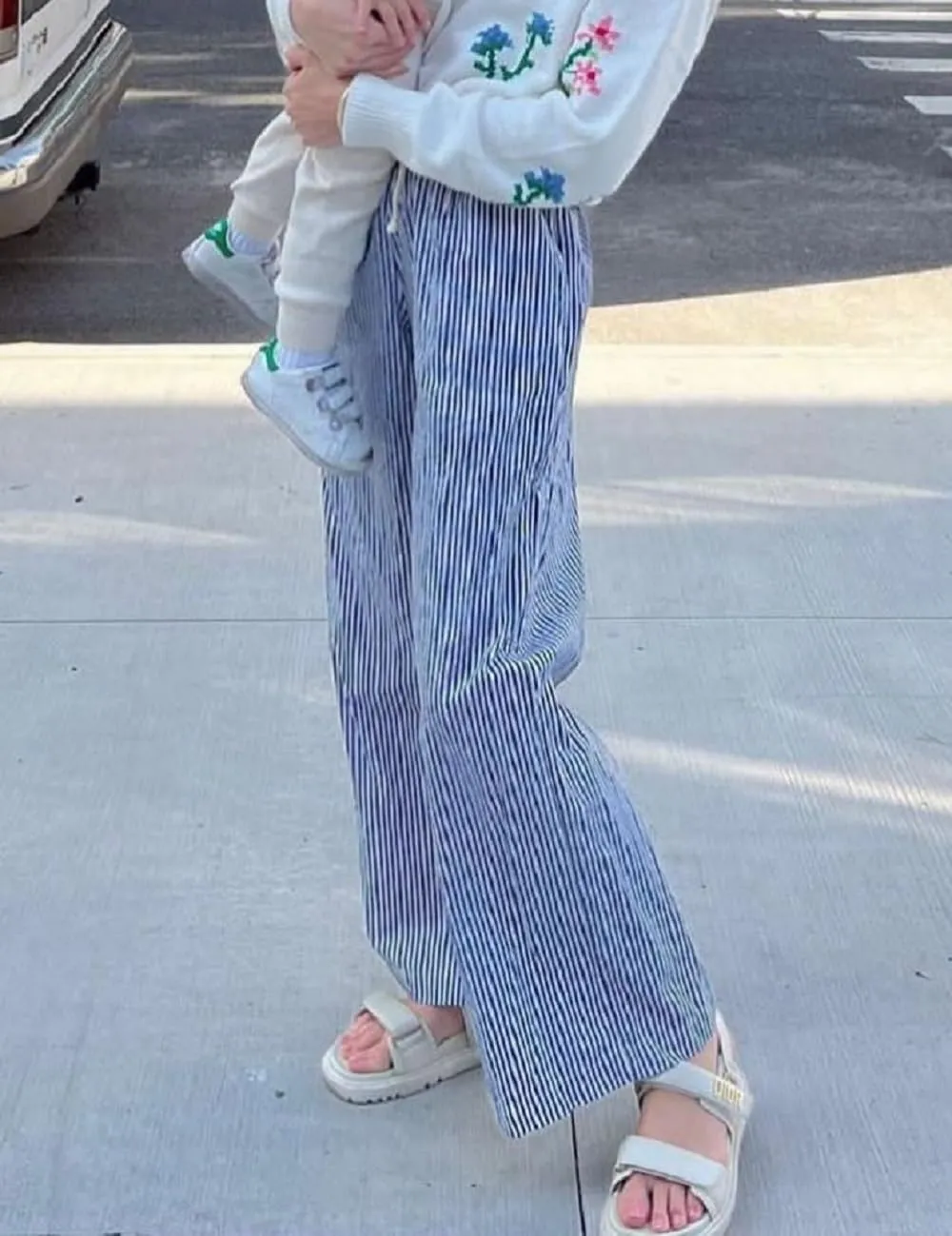 Women Drawstring Striped Pants High Waist Wide Leg Lounge Pants Casual Relaxed Fit Pajama Bottoms Y2k Streetwear