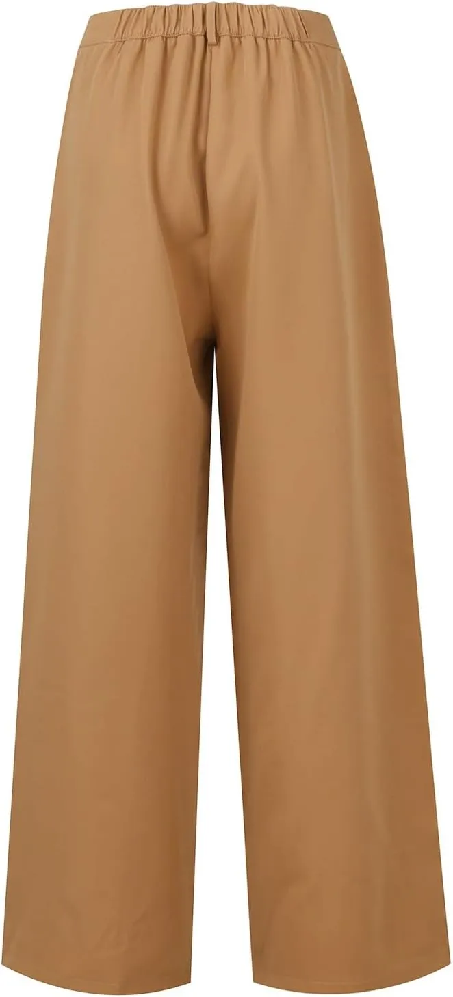 Women High Waist Casual Wide Leg Long Palazzo Pants Trousers Plus Size Irregular Belt Button Work Dress Pants