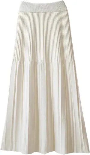 Women Knitted Midi Long Skirt Autumn Winter Thick Warm A Line High Waist Mid-Length Pleated Skirt