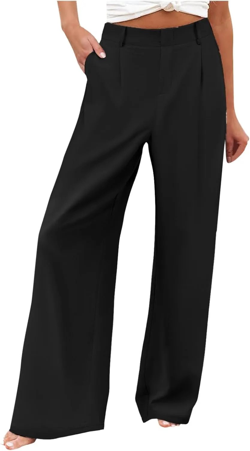 Women Linen Summer Floral Palazzo Pants Elastic Waisted Baggy Stretchy Loose Fit Palazzo Pants Work Business