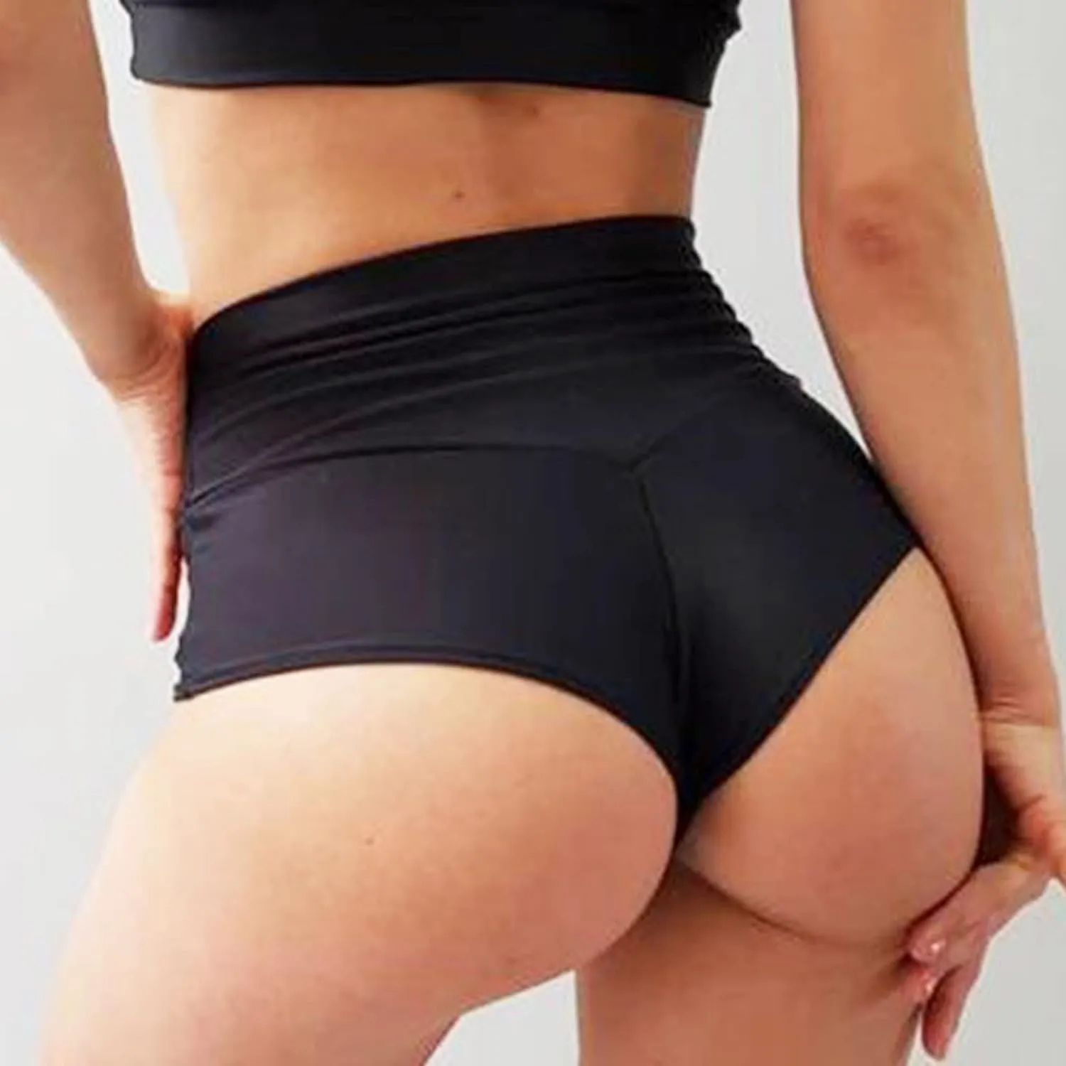 Women Retro Solid Silk High Waisted Scrunch Butt Lifting Booty Shorts Hot Pants
