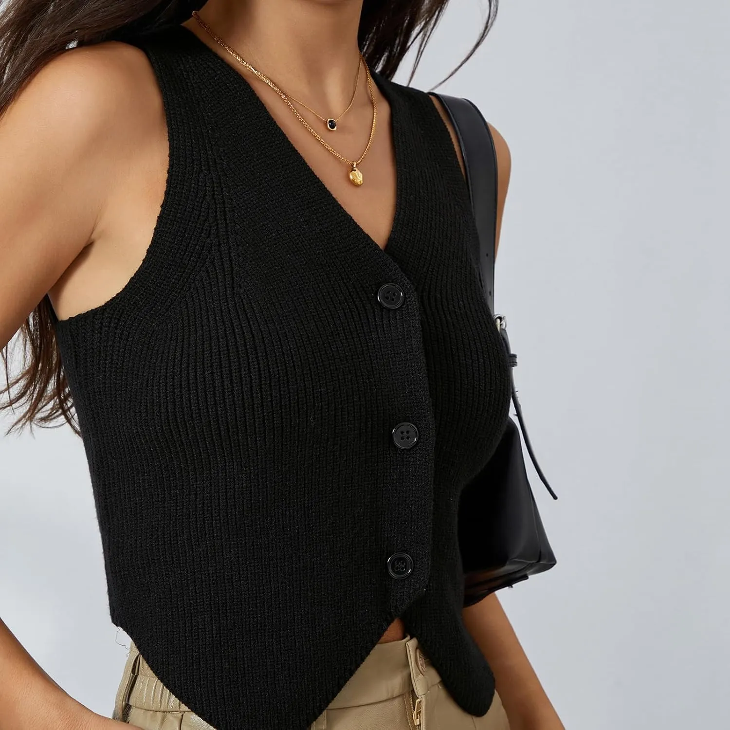 Women Vest Tops Sleeveless V Neck Button Knit Sweater Vest