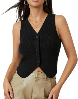 Women Vest Tops Sleeveless V Neck Button Knit Sweater Vest