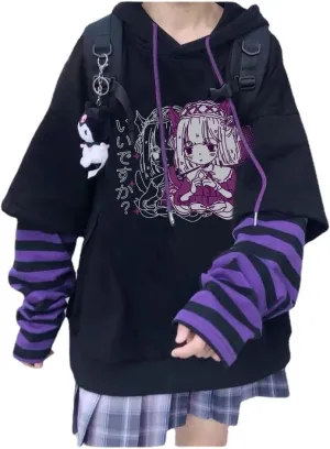 Women Y2K Colorblock Long Sleeve Drawstring Hoodie Sweatshirt Fairy Grunge Jacket Punk Anime Oversized Goth Clothes