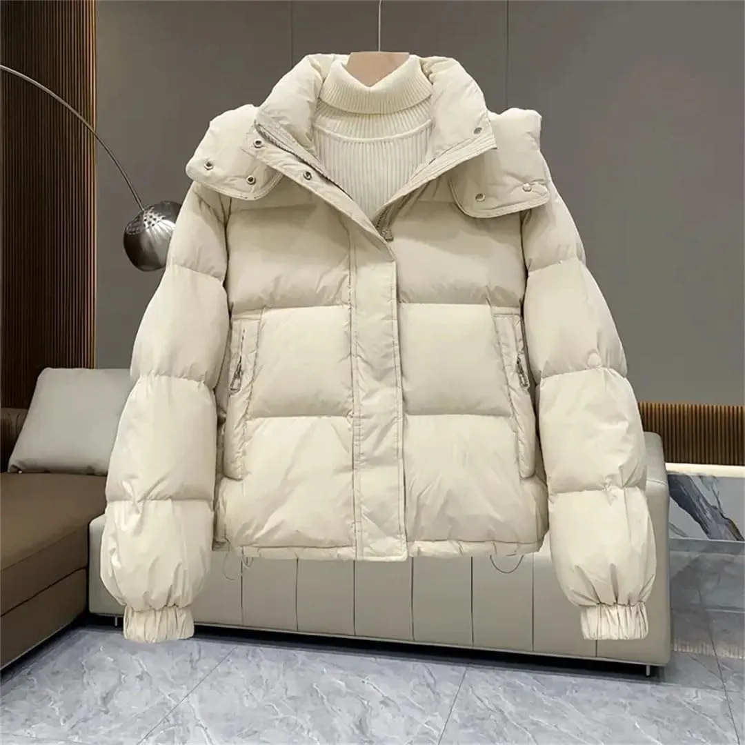 Women's Autumn Winter Down Cotton Jacket Korean Cotton-Padded Thicken Warm Hooded Parkas Short Coat Casual Top