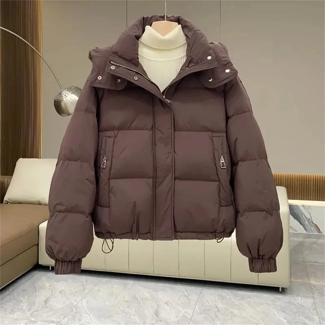 Women's Autumn Winter Down Cotton Jacket Korean Cotton-Padded Thicken Warm Hooded Parkas Short Coat Casual Top