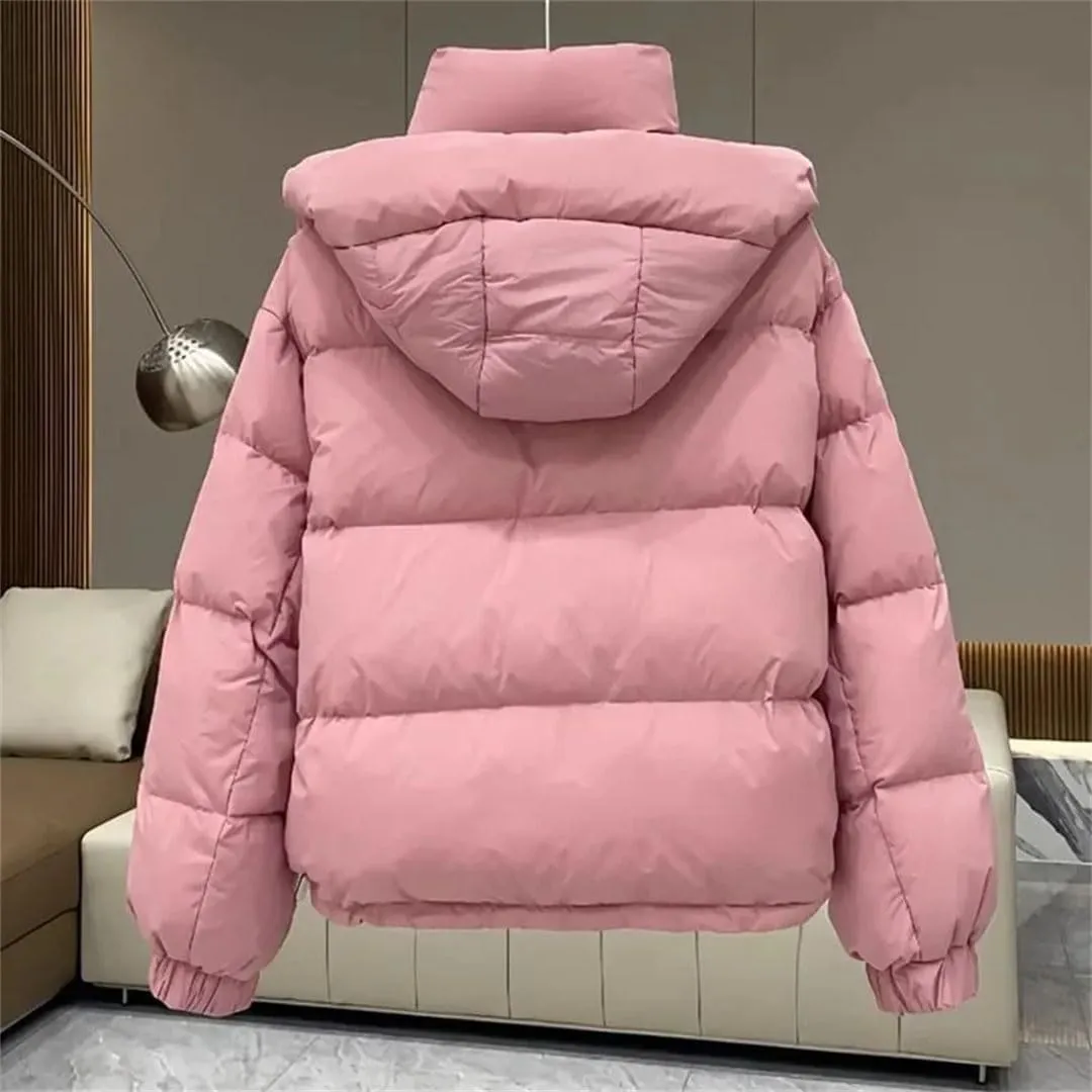 Women's Autumn Winter Down Cotton Jacket Korean Cotton-Padded Thicken Warm Hooded Parkas Short Coat Casual Top