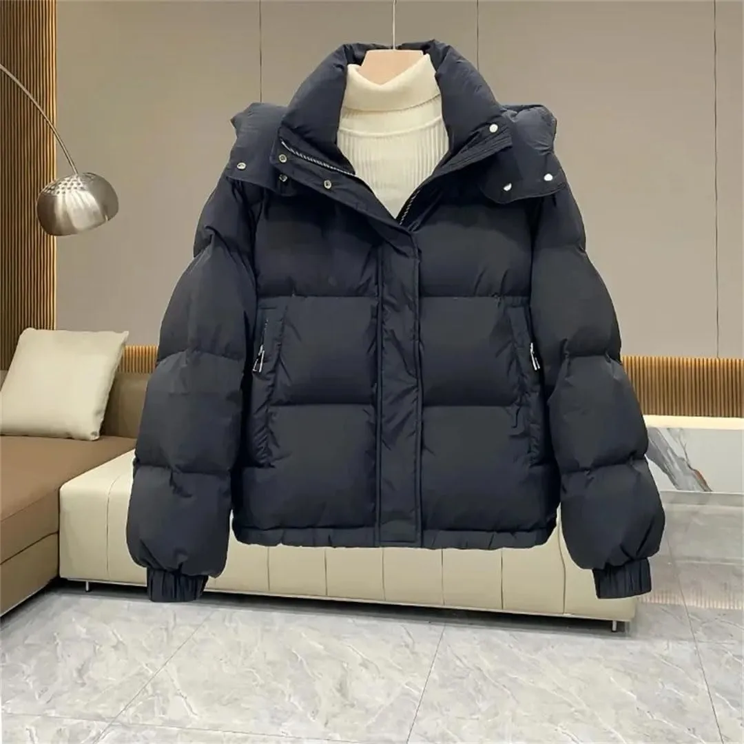 Women's Autumn Winter Down Cotton Jacket Korean Cotton-Padded Thicken Warm Hooded Parkas Short Coat Casual Top