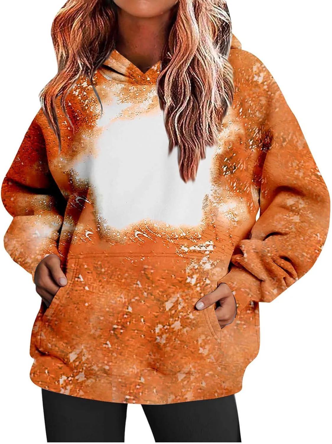 Womens Bleached Blank Print Hoodies Long Sleeve Casual 2024 Fall Oversized Pullover Tops Sweatshirt with Pockets