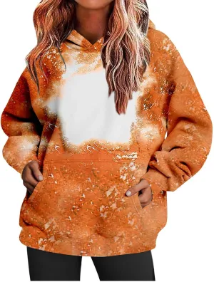 Womens Bleached Blank Print Hoodies Long Sleeve Casual 2024 Fall Oversized Pullover Tops Sweatshirt with Pockets