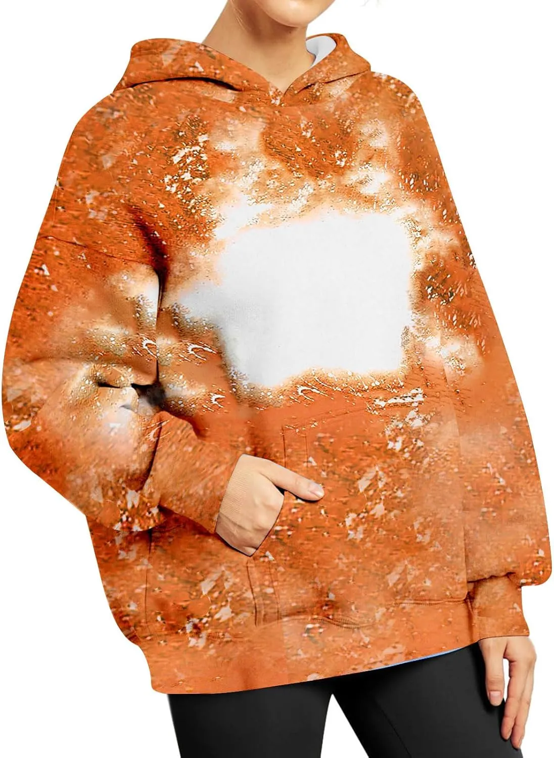 Womens Bleached Blank Print Hoodies Long Sleeve Casual 2024 Fall Oversized Pullover Tops Sweatshirt with Pockets