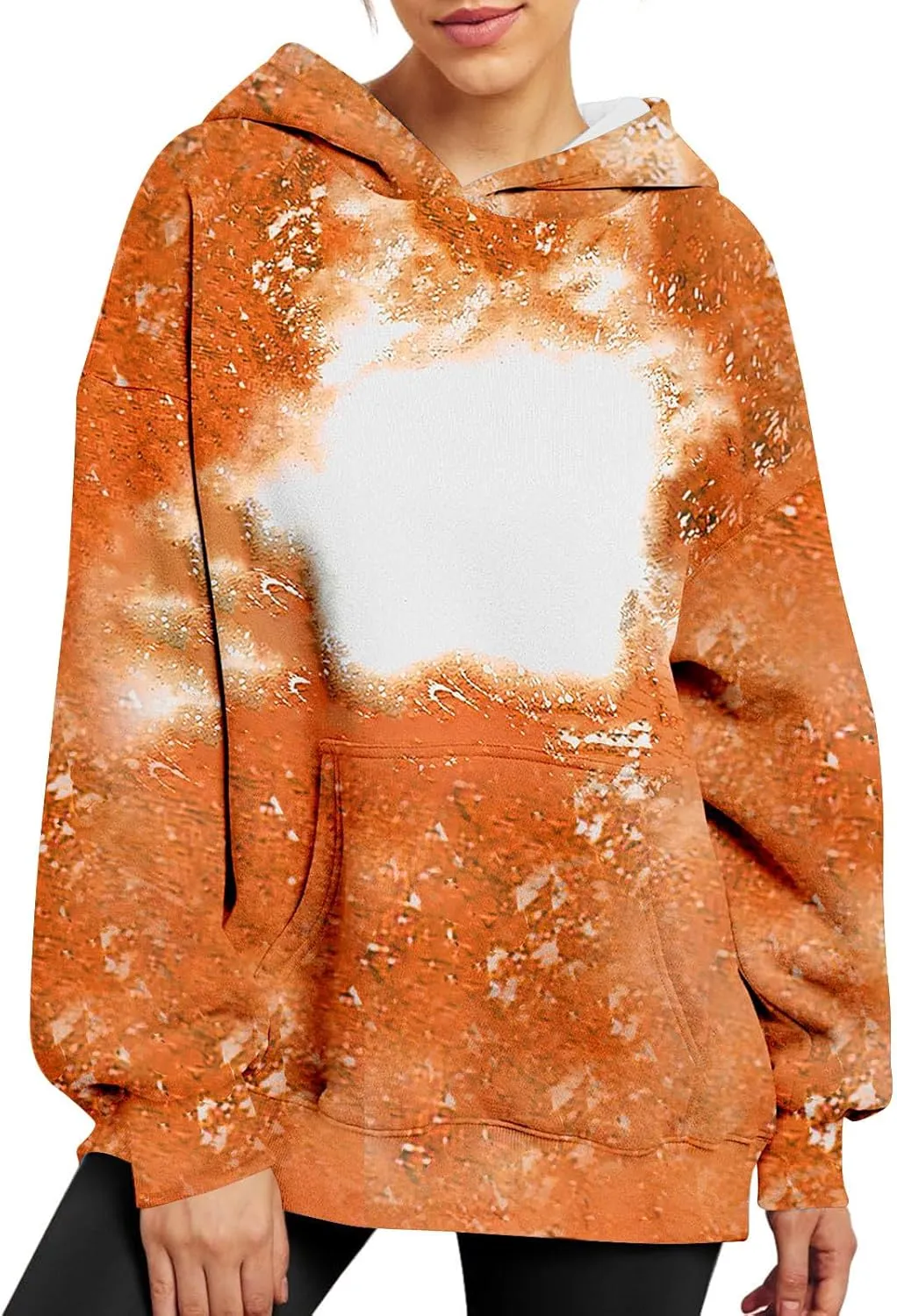 Womens Bleached Blank Print Hoodies Long Sleeve Casual 2024 Fall Oversized Pullover Tops Sweatshirt with Pockets