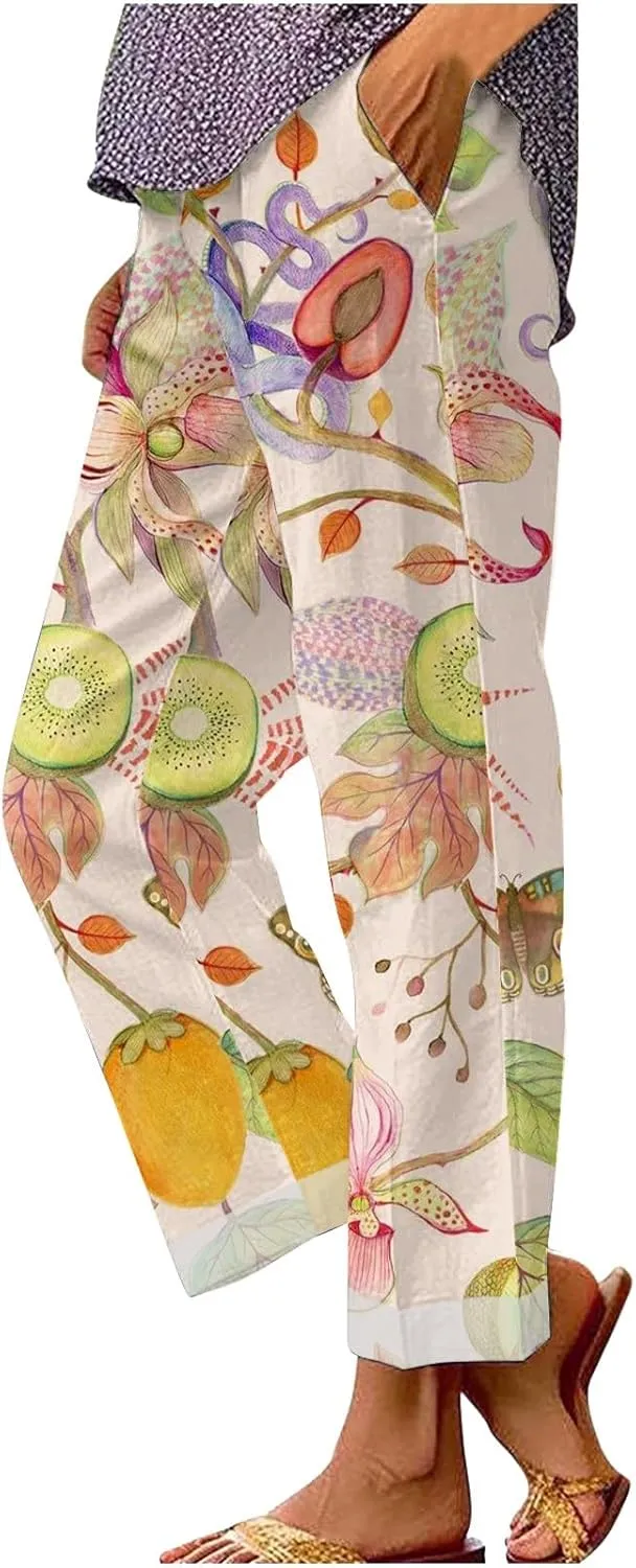 Womens Casual Boho Linen Pants Pants Long Drawstring Linen Women Waist Cotton Casual High Waisted Linen Pants Women