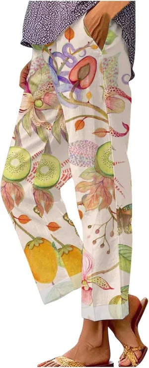 Womens Casual Boho Linen Pants Pants Long Drawstring Linen Women Waist Cotton Casual High Waisted Linen Pants Women