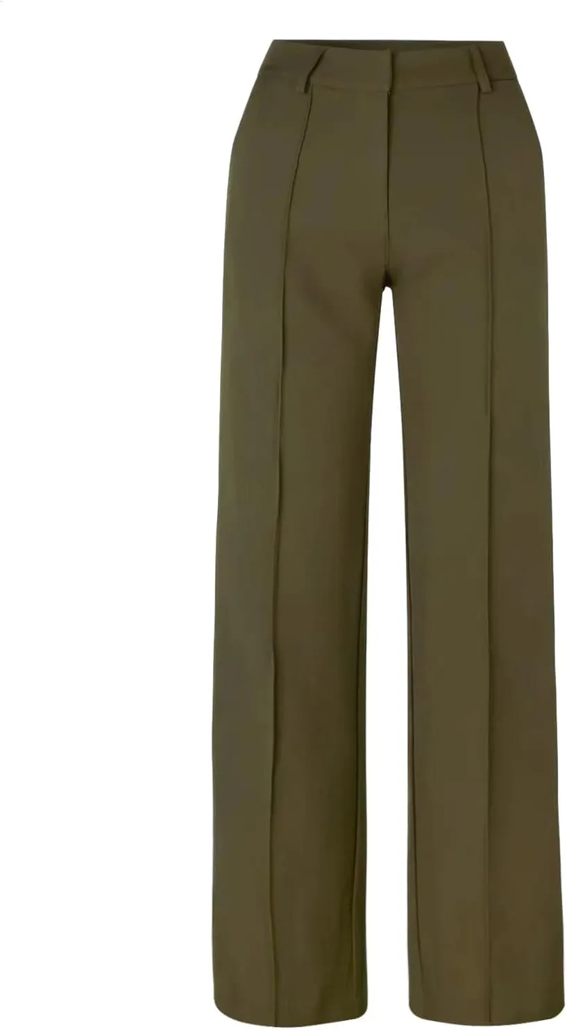 Womens Casual High Waist Straight Leg Ankle Business Dress Pants Stretchy Button Business Dress Work Pocket Trousers