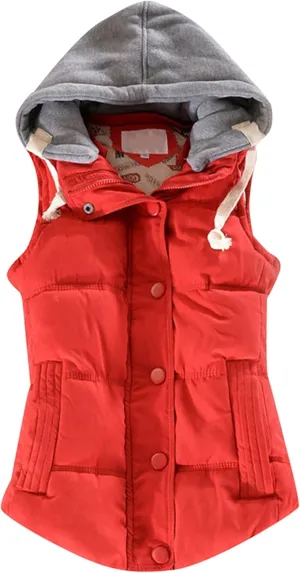 Women's Casual Quilted Padded Puffer Vest Plain Warm Vest with Removable Hooded