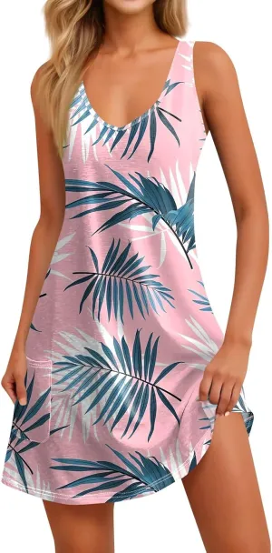 Women's Cocktail Dresses 2025 Beach Casual Sleeveless Floral Print Summer Dress Tank Loose Sundress with Pocket